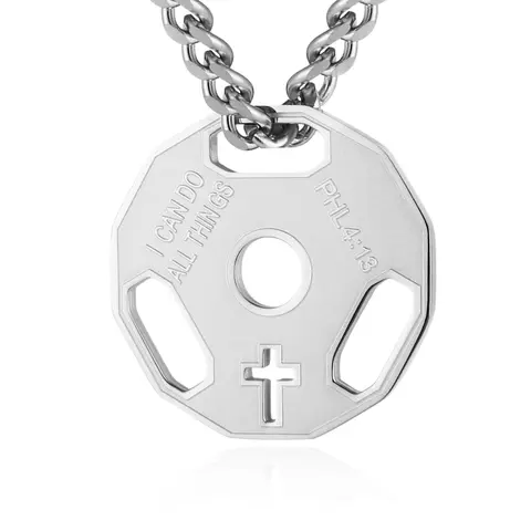 HZMAN Mens Fashion Stainless Steel Fitness Gym Dumbbell Weight Plate Barbell Chain Pendant Necklace,Car Ornament