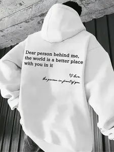 Men's Casual Solid Color Fitted Hoodie, Drawstring Pocket Long Sleeve Pullover, Letter Print Streetwear for Fall & Winter, Sweatshirts