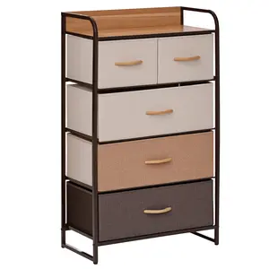 HOMCOM 5-Drawer Dresser, Fabric Drawers, 4-Tier Storage Organizer for Bedroom Entryway, Tower Unit with Steel Frame Wooden Top, Maple Wood