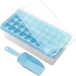 Tray with Leak-Proof Lid & Storage Bin for Freezer -  36- Nugget Ice Molds, Spill-Resistant Cover & Ice Scoop Container Cover