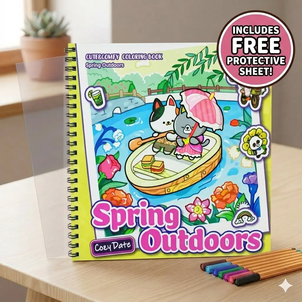 "Spring outdoors" Coloring book for Adults and Teens，Spiral-bound Adult cozy coloring book，Summer Coloring Pages,bold and easy pages, cute and cozycoloring ， thickened paper, Thick Paper Quality, comes with a PVC color separation sheet, Gift Ready