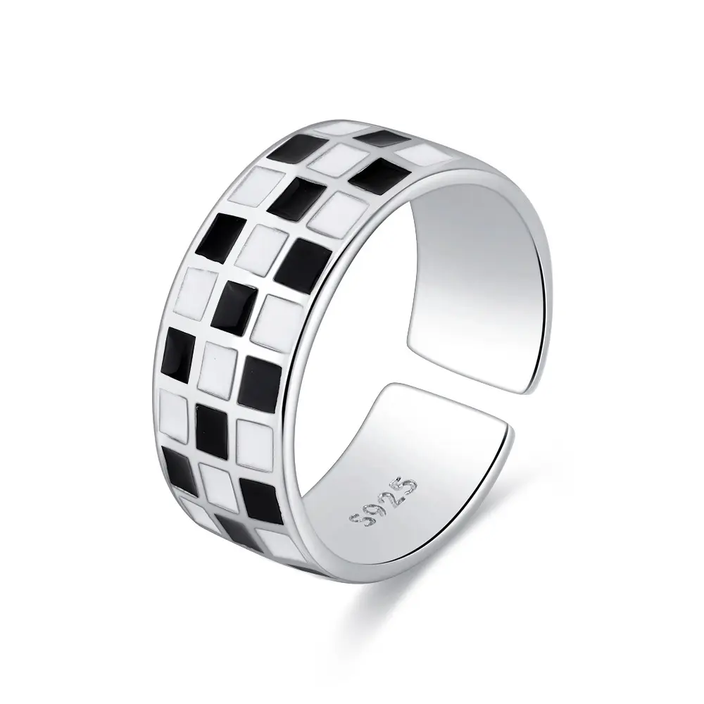 FlashyStudioNYC Checker Ring, Gingham Pattern Ring, Unisex Geometric Ring, Black and White Ring, Minimal Ring, Female Ring, Cool Ring, Everyday Jewelry, Open Adjustable Ring, Unisex ring open band ring, black and white wide band ring Male Daily ring