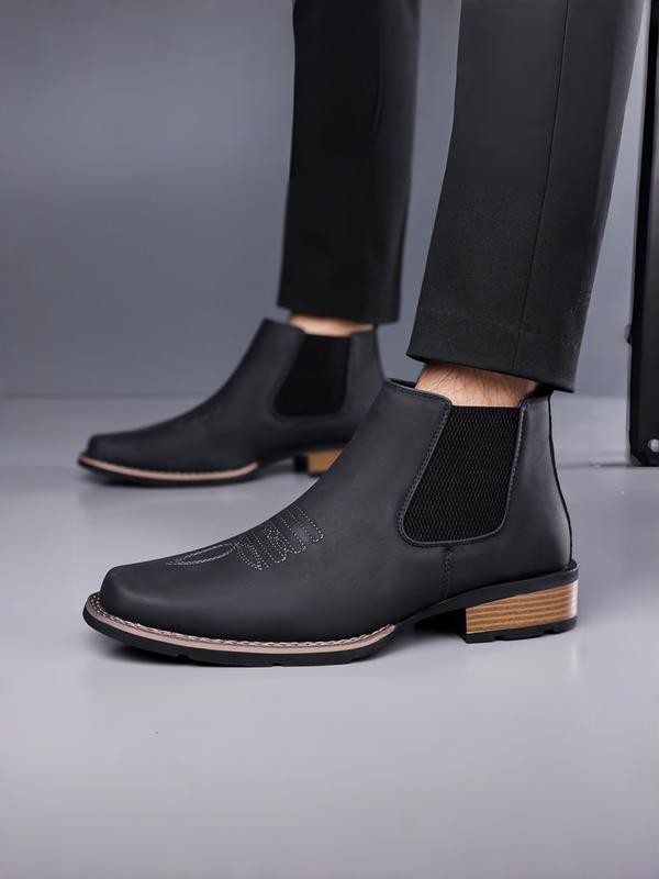 Men Low Heeled Bare Boots With PU Embroidery Pattern Square Toe Classic  Comfortable Men Western Cowboy Boots