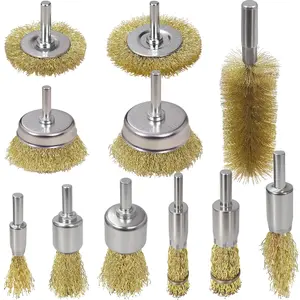 11 count Wire Brush Drill Attachments-Wire Wheel for Drill Set Carbon Steel Cup & End Brushes with Soft Bristles for Metal Stripping,Rust &  Removal,  Accessories,1/4" Shank