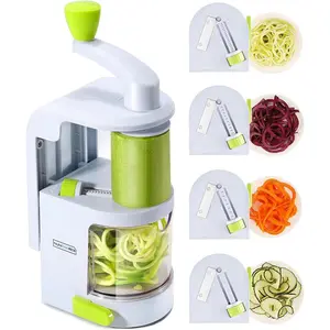 4-in-1 rotating blade heavy-duty vegetable slicer with strong suction cup, zucchini spiral noodle spaghetti pasta maker, includes recipe book and cleaning brush