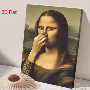 2D Flat Decorative Painting, 1 Framed Canvas Poster, Creative Mona Lisa Art Print, Halloween Christmas Gift, Suitable for Office, Kitchen, Living Room, Bedroom Wall Decoration, Ready to Hang, Flat 2D Design, Perfect for Home Space Decor, Decoration Items