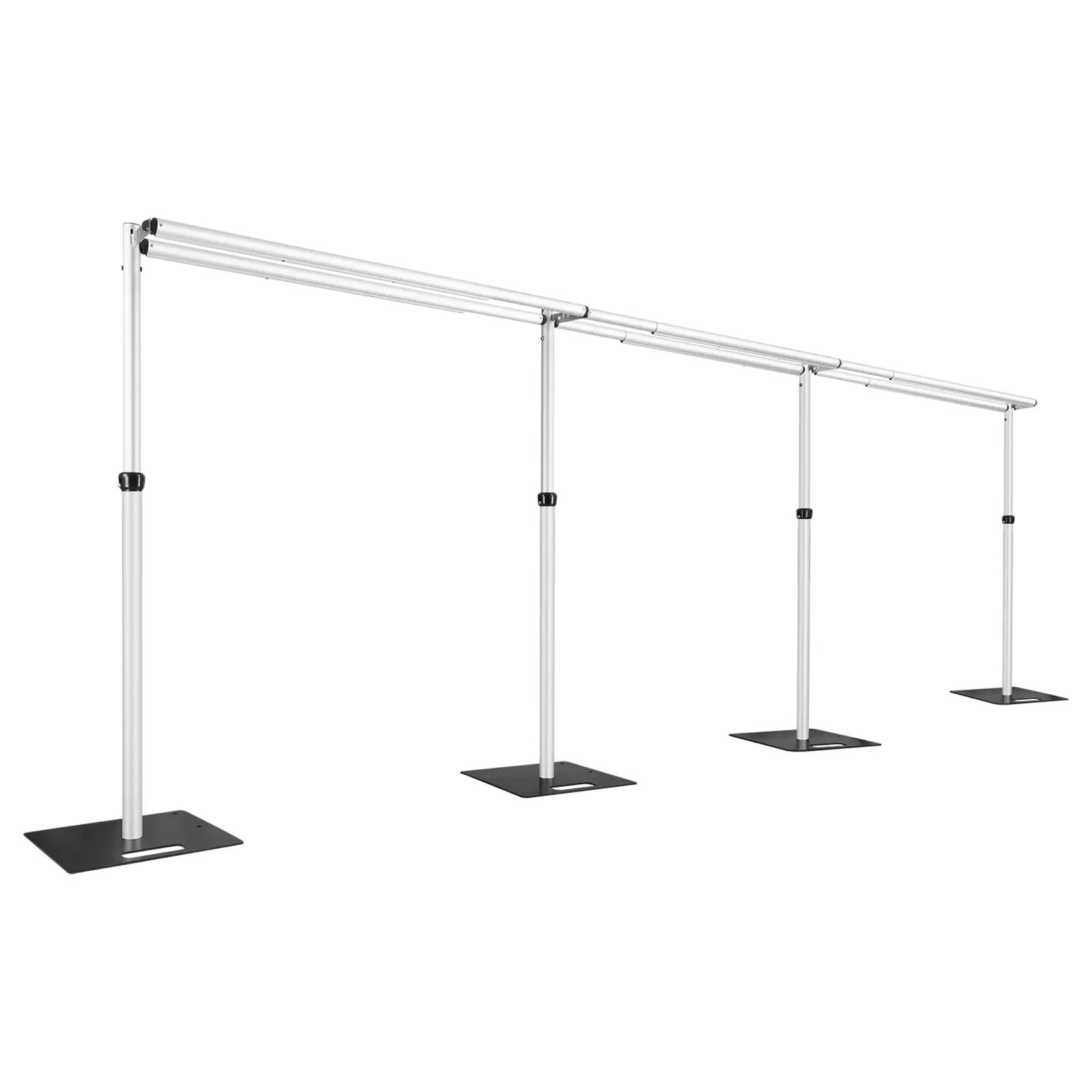 Hecis Heavy Duty 10x30 ft Backdrop Stand Kit - Double Crossbar, 6-10' Tall, 10-30' Wide, Aluminum Pipes, Iron Base (15.7"x15.7"/40x40cm), 60 lbs Load Capacity, Tool-Free Setup, Pipe and Drape for Wedding Decoration, Banner Prop Use