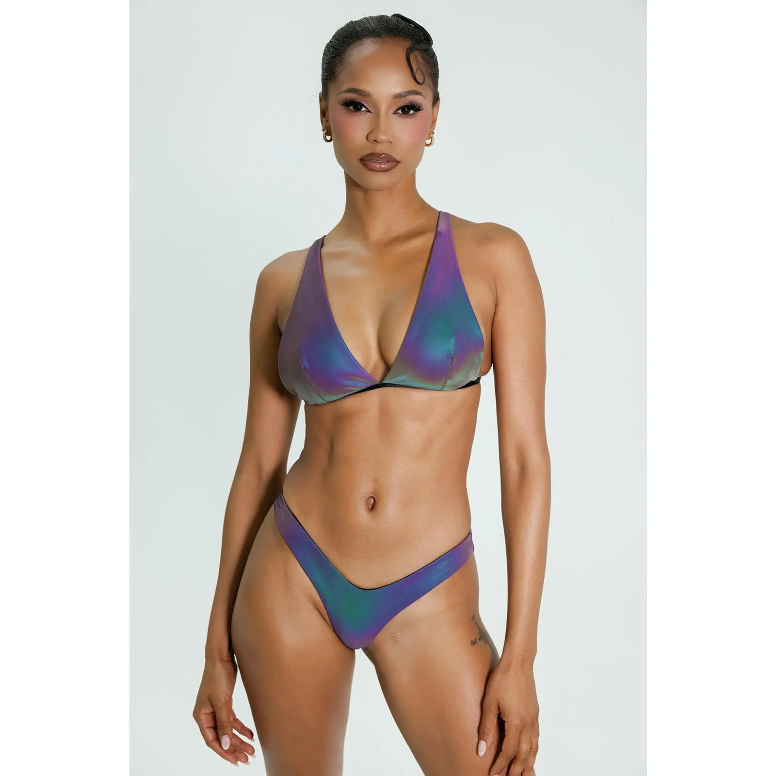 Midnight Reflective Set - 3M Reflective Stretch Fabric Water-Resistant Color Shift Bikini Top & Bottoms in XS Size