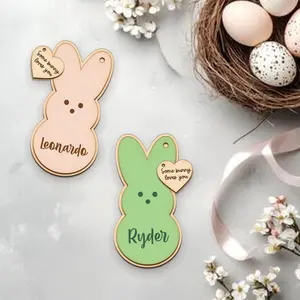Personalized Easter Hanging Wooden Ornaments, Bunny & Carrot Easter Basket Tag for Kids, Ornaments Colorful for Easter Tree Basket, Kid Easter Basket Name, Easter Decoration
