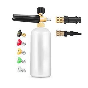 Snow Foam Cannon with Adapter for K Series/Lavor Pressure Washer, Snow Foam Lance, 1 L Adjustable Foam Cannon with 1/4'' Quick Connector, 5 Pressure Washer Nozzle Tips