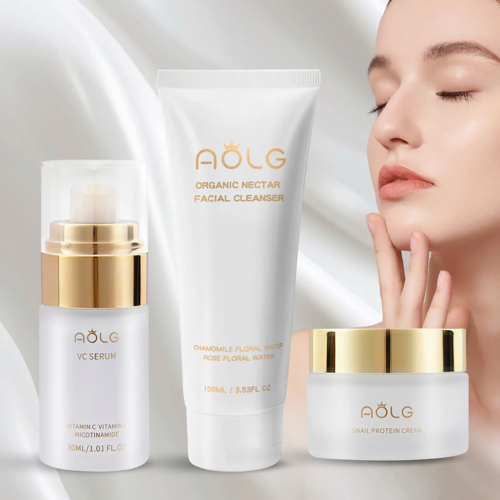 Unisex 3-Piece Skincare Set - Vitamin C Serum, Snail Mucin Repair Cream, Cleanser, Hydrating Hyaluronic Acid Moisturizer, UV Protection, Smooth Calming Blend, Gentle Lightweight Anti-Aging Routine for Sensitive Skin