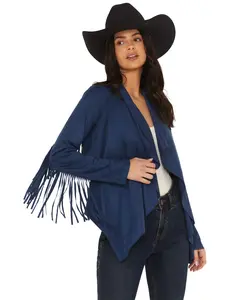 Shyanne Women's Cascade Front Fringe Faux Suede Jacket - Swsp25o68-Nvy