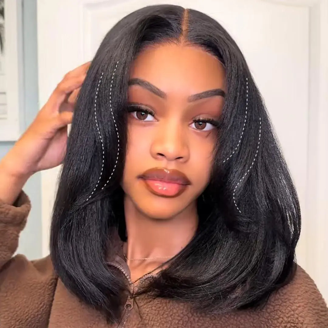 【Upgraded】Nadula Yaki Straight Put On & Go Human Hair Glueless Summer Wig With Drawstring Bob Style 13x4 7x5 Pre-Cut Lace & Natural Scalp Dealforyoudays