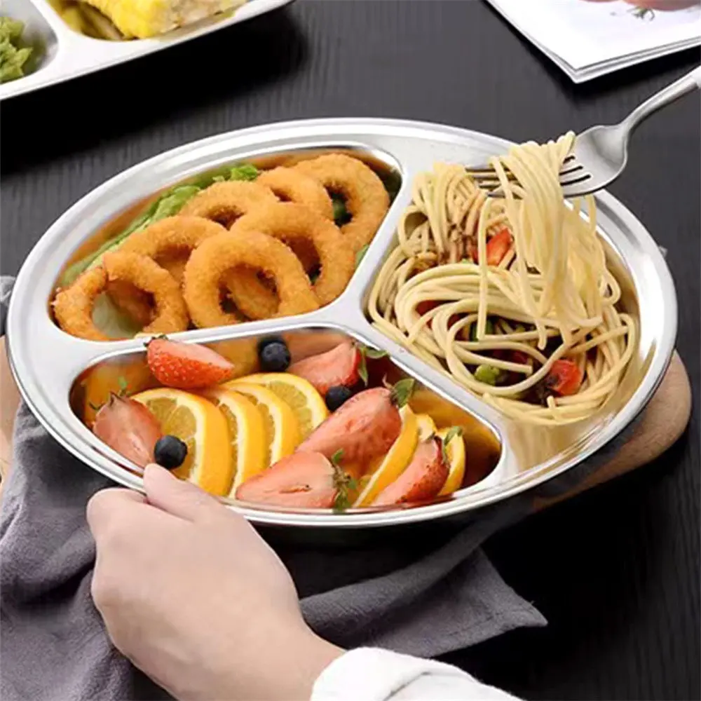 Stainless Steel Round Plate, Durable Restaurant Kitchen Utensils, Commercial Grade Flatware for Hotels Cafes Buffets Home Dining