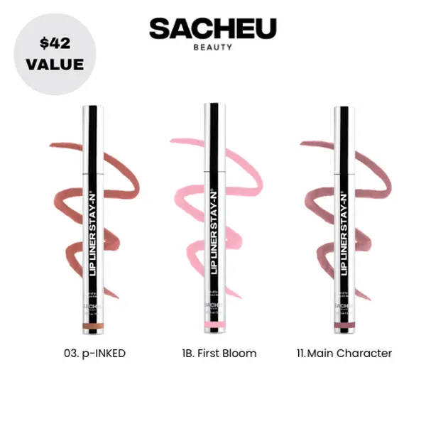 sacheu Lip STAY-N Trio - Peel-Off Lip Stain 3-Pack - All-Day Wear Transfer-Proof Lip Stain - Infused with Hyaluronic Acid & Vitamin E for All Skin Types - Vegan & Cruelty-Free