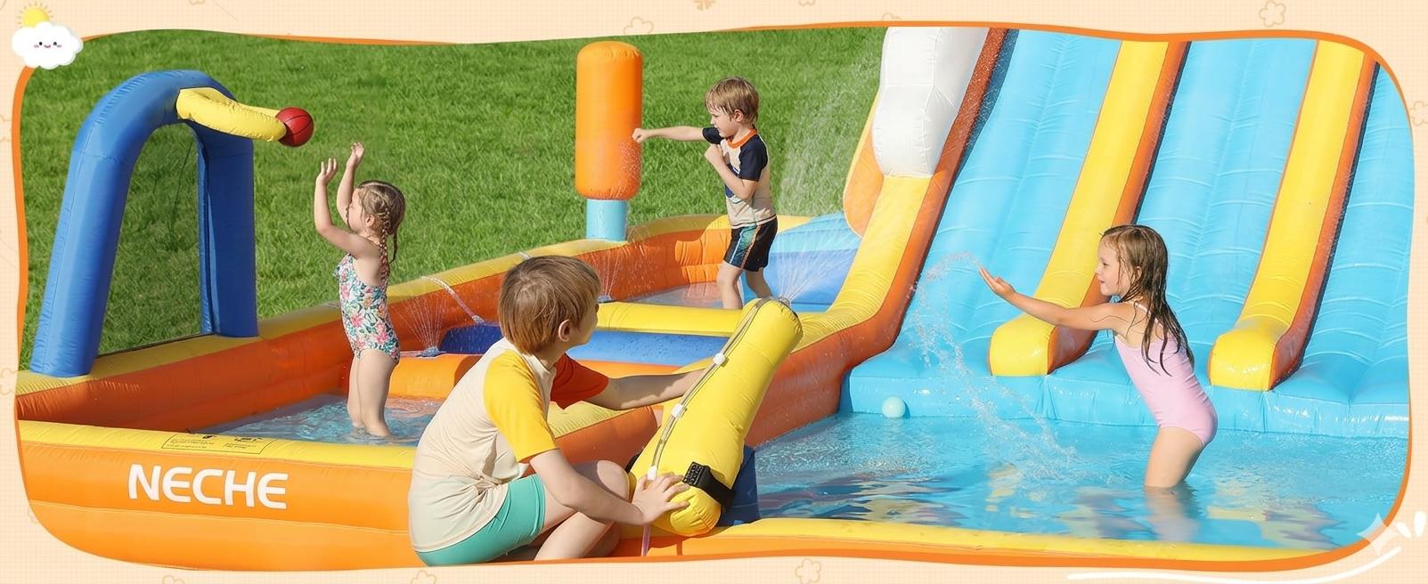 【Beautyhackher Exclusive】Inflatable Water Slide, Water Park for Big Kids,with Blower, Slides, Climbing Walls, Water Guns, and Deep Splash Pool, Indoor and outdoor, Summer Gifts