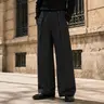 INCERUN Men's Vintage Corset High-Waist Pinstripe Double-Breasted Wide-Leg Dressy Trousers - Button Accents, Retro Dark Academia Fabric Male Clothing Bottoms, Ideal for Evening Parties