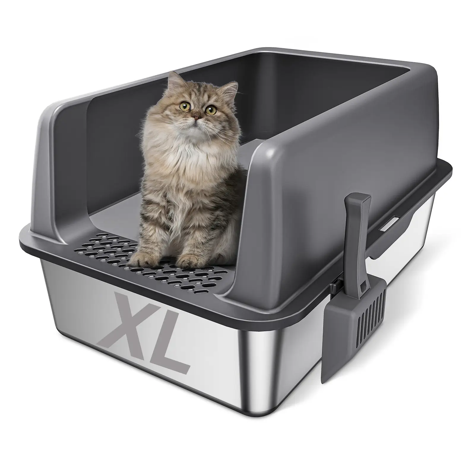 23" Large Stainless Steel Litter Box Cat with High Side Lid A Hood for Big Cats Non Stick Easy to Clean Cat Toilet Odor Free Litter Pan Pet Supplies