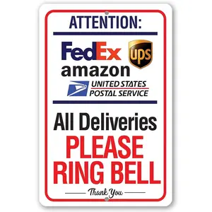 [12x8 Safe Indoor/Outdoor Sign] 1pc 12x8 Aluminum Metal Sign - Delivery Sign for Package and Box Deliveries - Please Ring Bell Instructions - Directional Deliveries Metal Sign for Home Office, Porch Entryway Gate, 8x12 Aluminum Safe - Use Indoors or Outdo