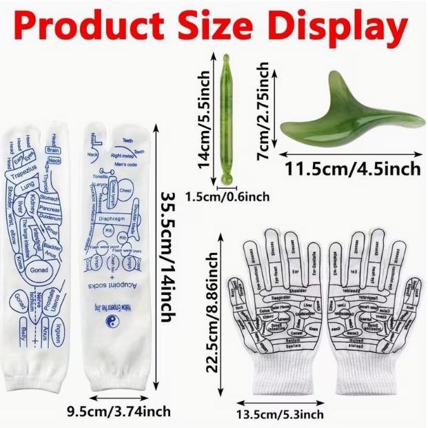 4pcs Foot and Hand Massage Tools Unisex Pressure Point Reflexology Socks Set Reflexology Massage Socks and Gloves Set Acupuncture Socks Kit Foot Massage Gloves Sock Guide for Men'S and Women'S Massage Therapy Essentials