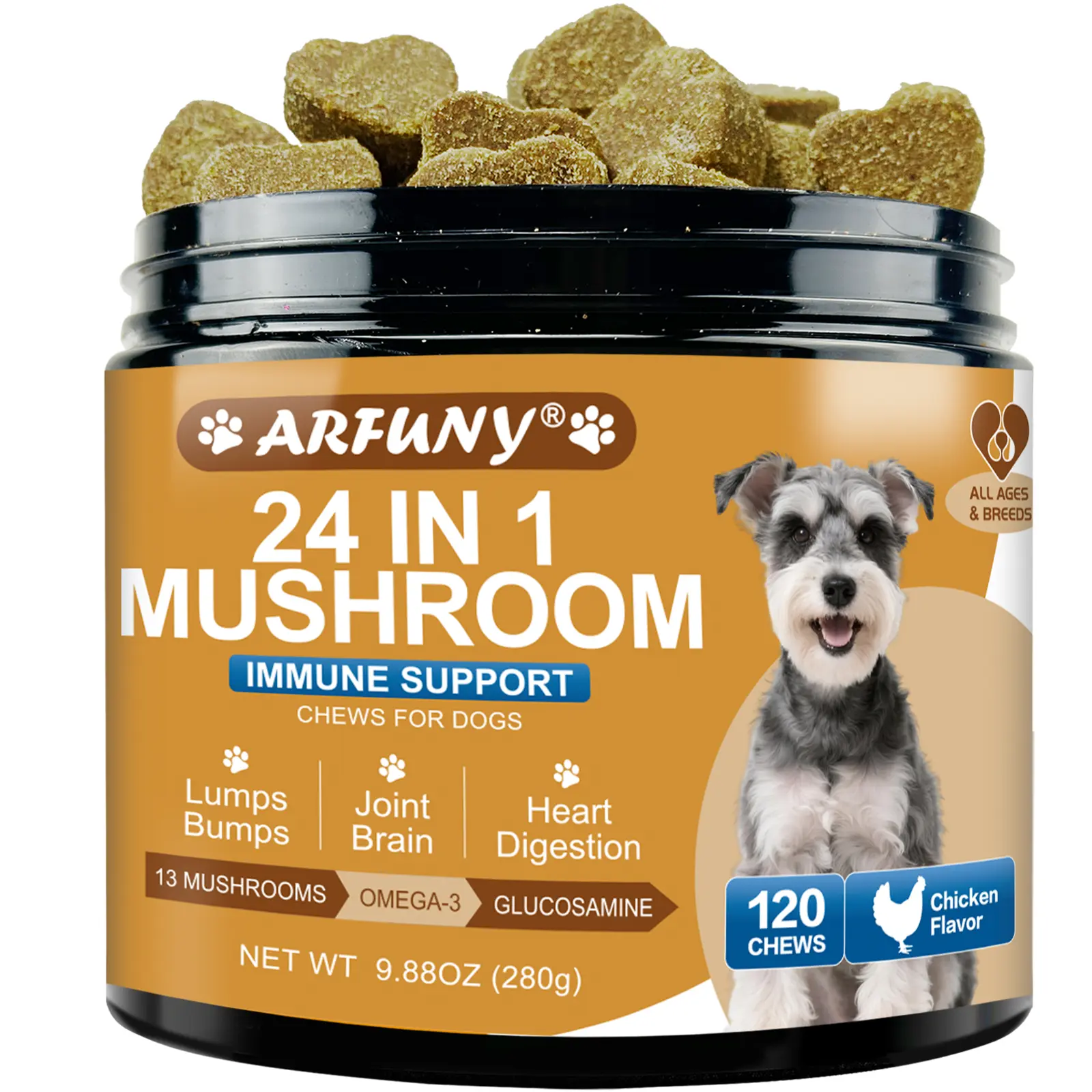 Mushrooms Supplements - Turkey Tail Mushroom - Gut, Skin, Joint, Immune Health- Dog Lumps & Bumps - 13 Organic Mushrooms Turkey Tail, Reishi, Lions Mane, Glucosamine, MSM - Chicken Flavor Pets Healthy Skin Healthy Coat