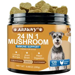 Mushrooms Supplements - Turkey Tail Mushroom - Gut, Skin, Joint, Immune Health- Dog Lumps & Bumps - 13 Organic Mushrooms Turkey Tail, Reishi, Lions Mane, Glucosamine, MSM - Chicken Flavor Pets Healthy Skin Healthy Coat