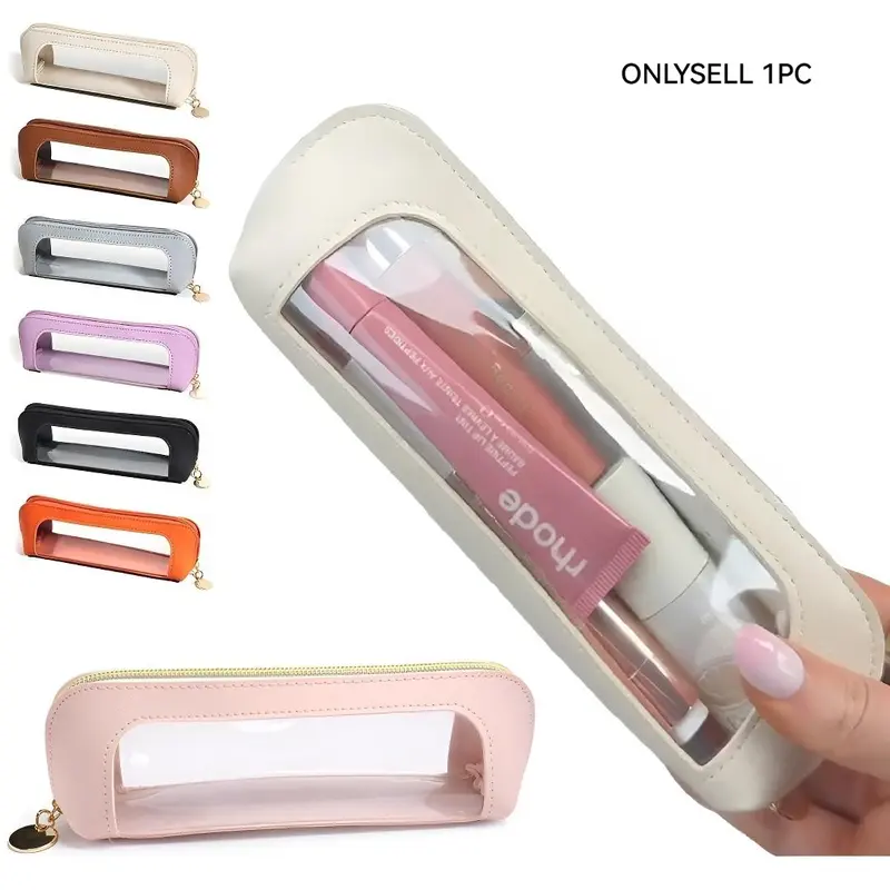 Portable Makeup Brush & Cosmetic Bag, Makeup Accessories Organizer, Multi-Functional Zipper Pouch for Travel & Stationery Storage, Trendy Girls' Essential Organizer