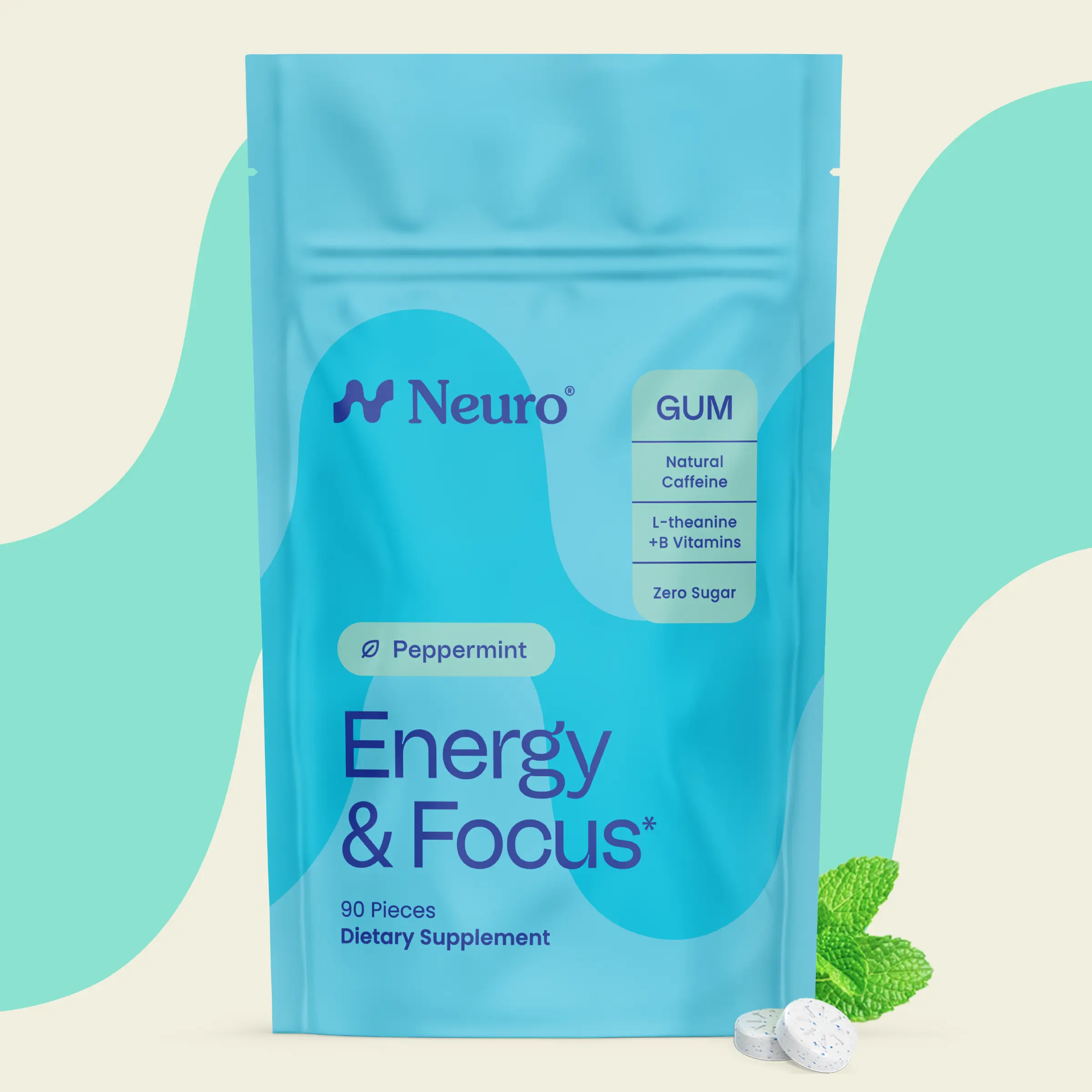 Neuro Peppermint Energy & Focus Gum/Mints (90 Pieces) - Sugar Free with Natural Caffeine, L-theanine, Vitamin B12 & Vitamin B6 Neuro Peppermint Energy & Focus Gum/Mints (90 Pieces) - Sugar Free with Natural Caffeine, L-theanine, Vitamin B12 & Vitamin B6