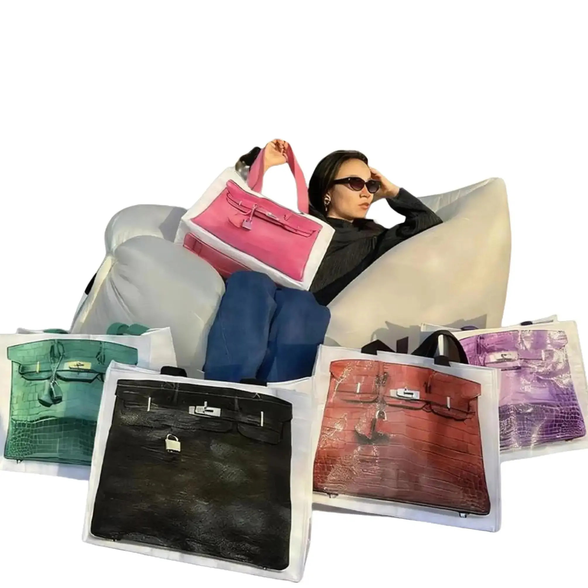 2026 INS blogger's parody creative grocerybags platinum bag remake fashion blogger's same fitness and leisure bag Beach Bag
