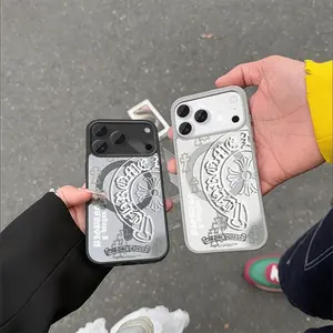 Stylish Cross-Pattern iPhone Case - Magnetic Loop Design - Leather-Wrapped Edges for Shock Absorption| Compatible with iPhone 17/16/15/14 Pro Max| Trendy, High-End Style