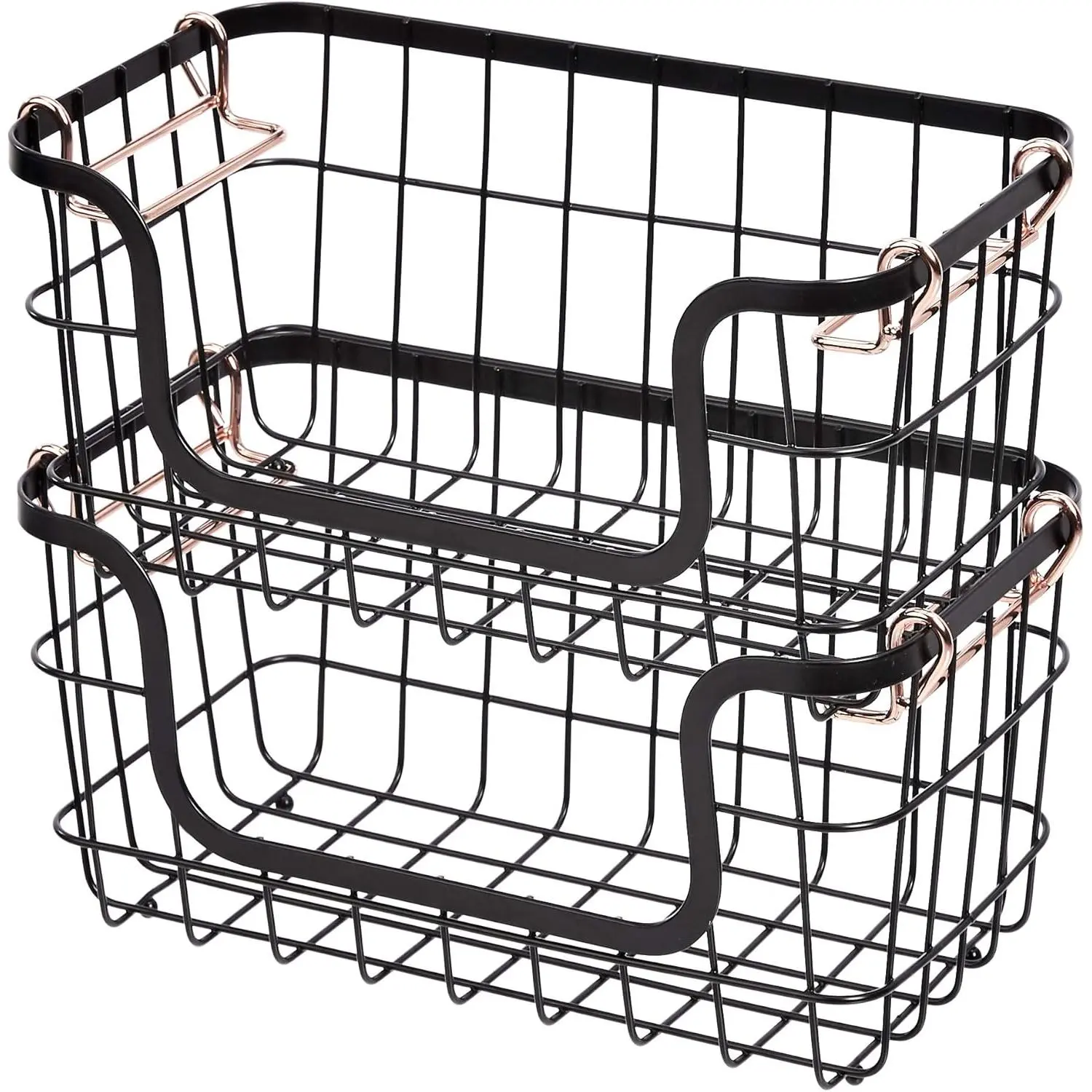 2-Count Durable Space-Saving Wire Mesh Rectangular Storage Baskets Set - Stackable Metal Home Organizer for Kitchen/Bath