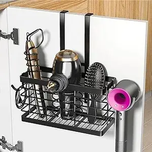 Hair Tool Organizer 2026 Upgraded 3-in-1 Universal Hair Dryer Holder Adjustable Height Metal Blow Dryer Holder Wall Mounted Over Cabinet Door Free-Standing with Flexible Adjustment Hooks