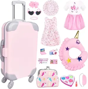 Easter Gift 17Pcs 18 Inch Girl Doll Clothes and Accessories Doll Accessories Travel Play Set with Travel Pillow Camera for 18 Inch Dolls Gift for Girls