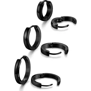 CASSIECA 3Pairs Stainless Steel Mens Womens Hoop Earrings Huggie Ear Piercings Hypoallergenic Gold/Silver/Black Hoop Earrings for Sensitive Ears Mens Hoop Huggie Earrings Ear Piercing Jewelry Set  jewelry