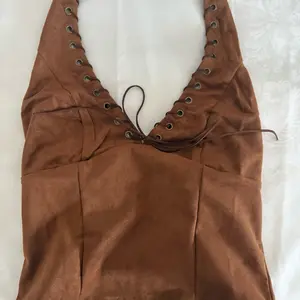 Brown Faux Suede Halter Top