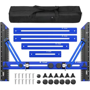 Stair Tread Template Tool, Stair Measuring Tool with Triangular Structure Brace and Edge Flip Stops, 8-72 in Solid  Alloy Stair Tread Jig for Accurately Measuring Stairs (Blue)