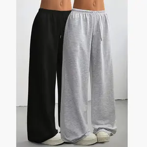 [Solid Color] 2pcs 2 Pack Oversized Sports Pants Loose Lounge Pants Black & Gray Pants Streetwear Pants Women Outfits Casual Pants Daily Wear Pants