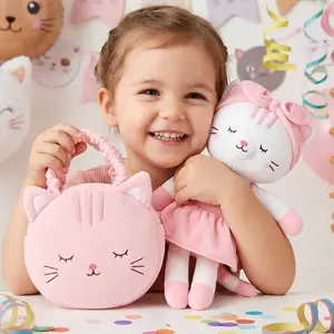 2pcs Cat doll & bag Perfect 2st Birthday Gift for Girls Cat Plush & Handbag Set, Meow Theme Party Favor, Ultra-Soft Stuffed Kitty Toy for Toddlers, Infant Cuddle Companion, Cute Purse and Doll Set, Baby Shower Gift Idea, Ages 0-6, Aesthetic Room Decor