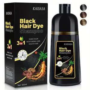 KAISASA Black 3 in 1 Hair Dye Shampoo - Can cover gray hairs,Herbal Ingredients,Contains Ginseng Extract,Natural Haircoloring
