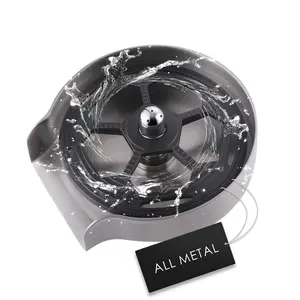RALANDA All Metal 360 Degree Rotating Spout Glass Rinser for Kitchen Sink Stainless Steel Cup Washer Bar Sink Attachment Football Design Faucet Water Waterfall Home Installation Modern