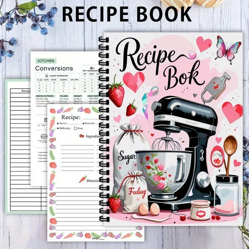 A5 Fun Recipe Notebook Logbook 100 Sheets, Personal Blank Recipe Handbook, Record Homemade Recipes, Handwritten Planner For Daily Meal Prep Baking Cooking Beginners, Spiral Bound Notepad Journal, Spiral Coil Notebook