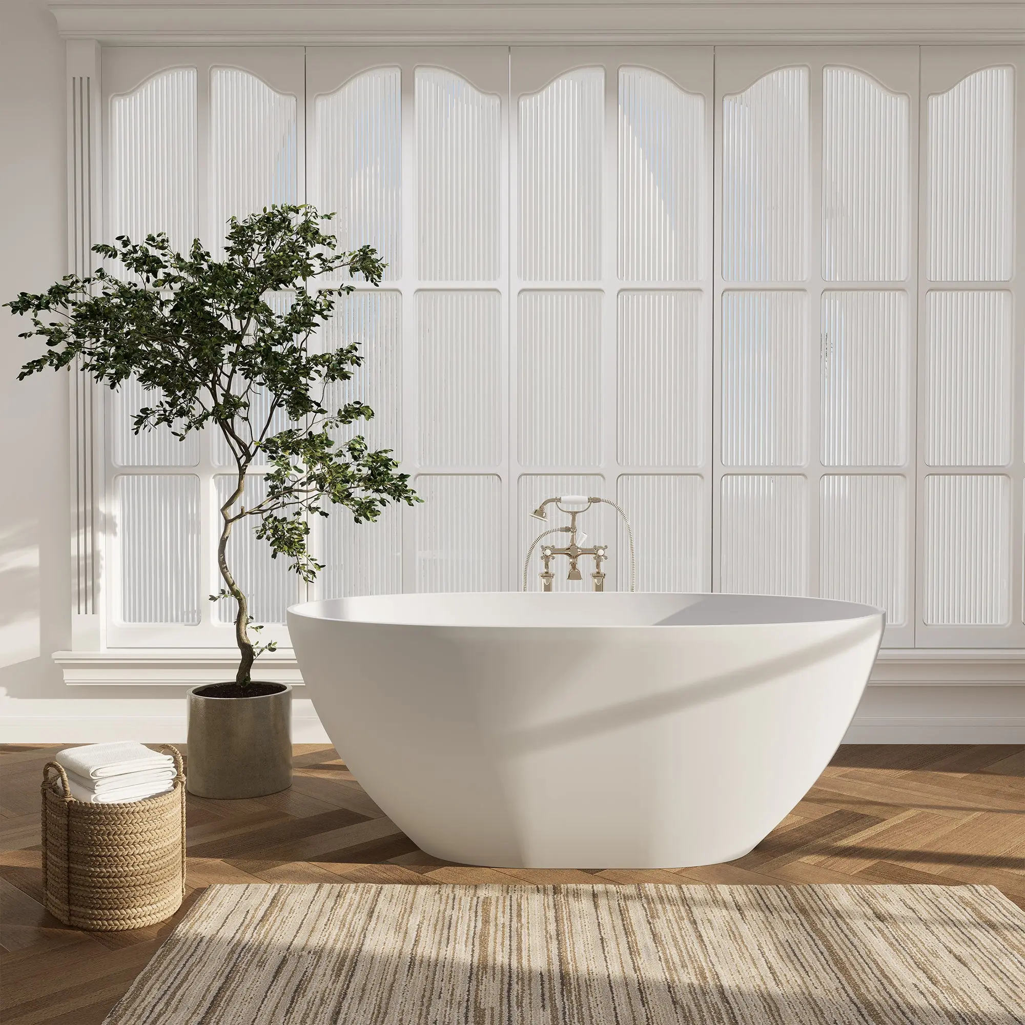 Euston Solid Surface Soaking Bathtub in  Drain and Integrated Overflow
