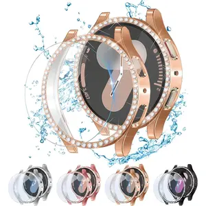 4 Pack Bling Case for Samsung Galaxy Watch 7 Screen Protector 40mm, Tempered Glass Glitter Diamond Bumper Face Cover for Galaxy Watch 7 Accessories 40mm Galaxy Watch Case for Women