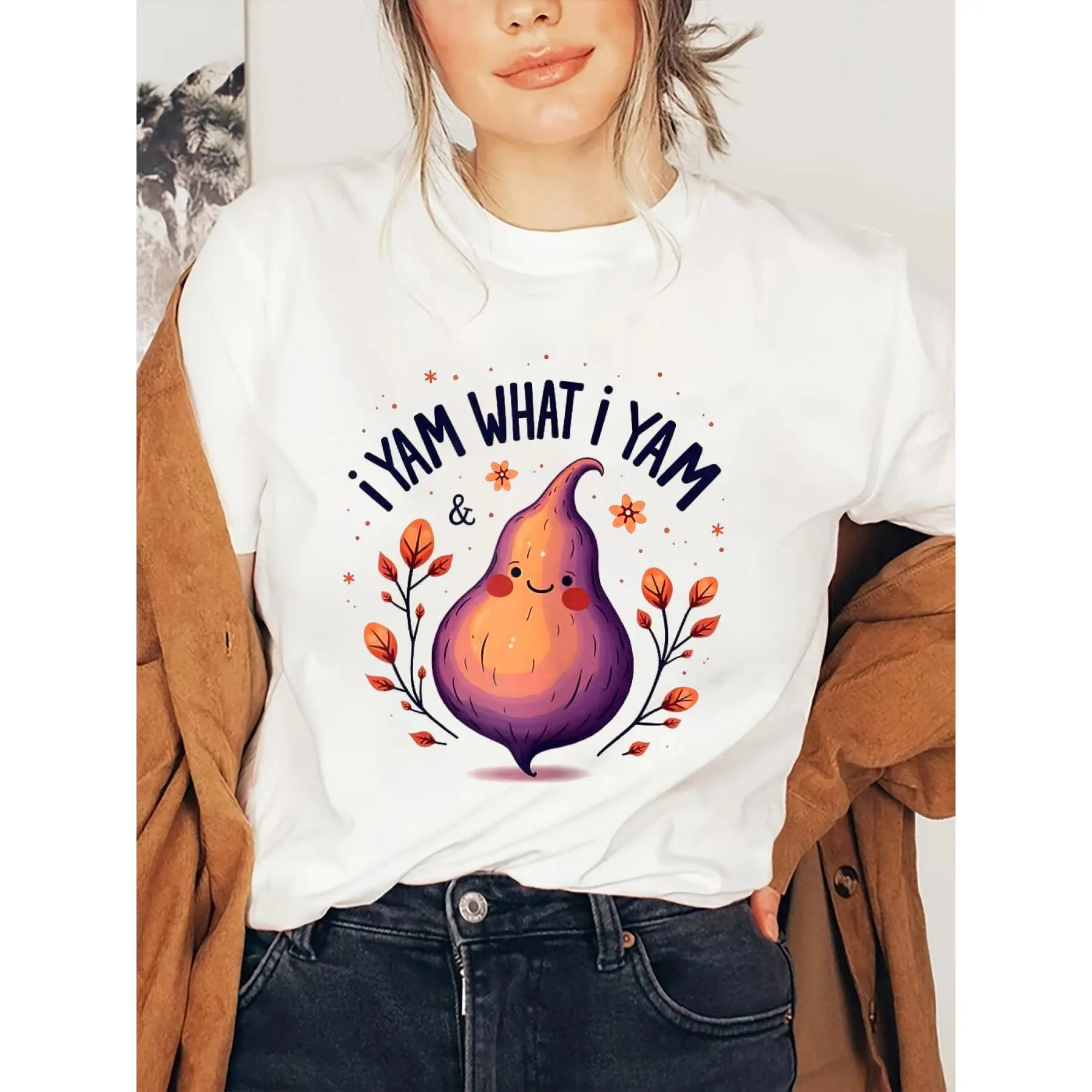 100% Cotton Halloween shirt I Yam What I Yam & That's All - Funny Food Pun Art T-Shirt fall women clothes