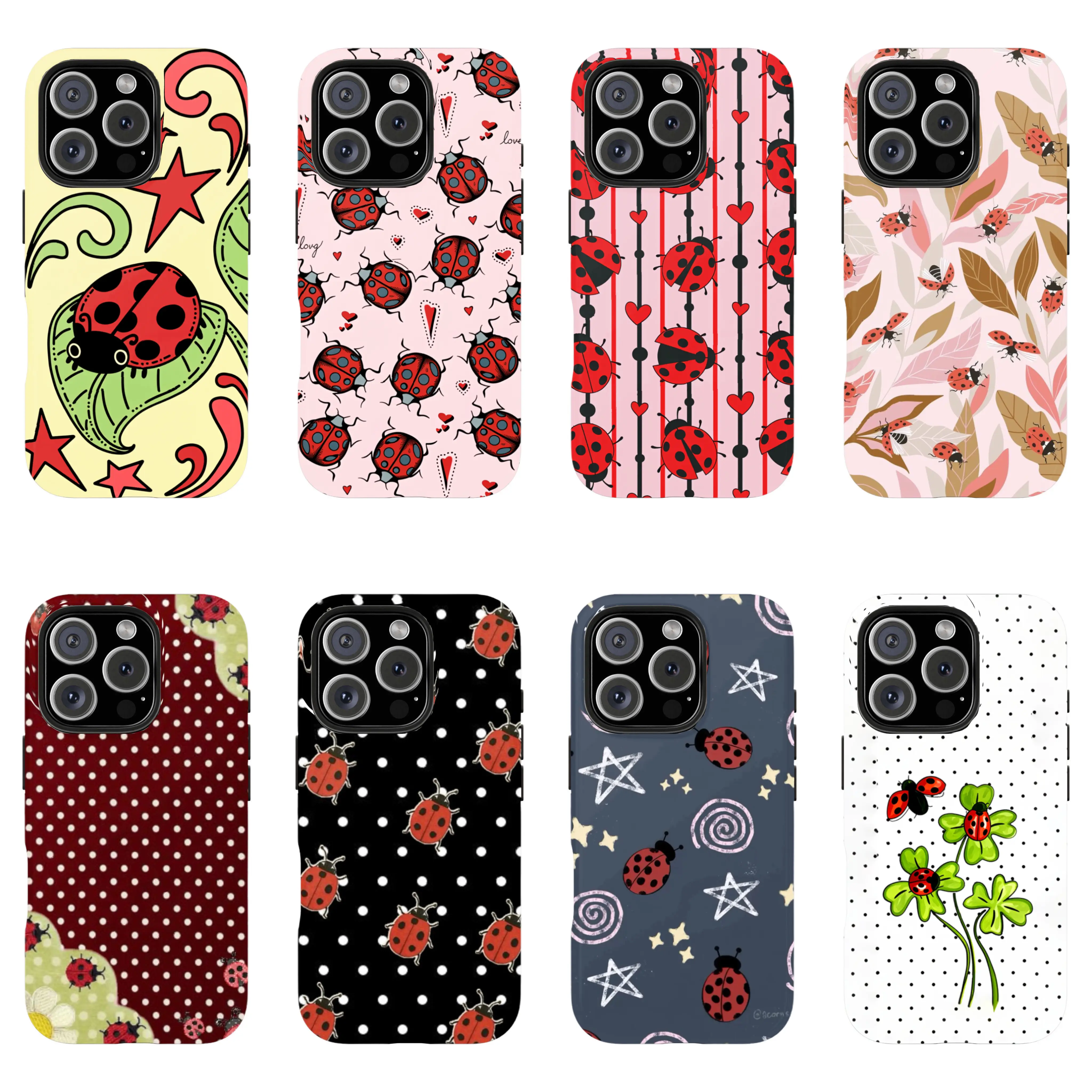 Whimsical Pink Ladybug Phone Case with Cute Accessories, Patchwork Look, Polka Dot Floral Cottagecore Aesthetic - Kawaii Vintage Garden Cartoon Art Case for iPhone 11-17, Ideal Gift for Her, Fits Ios
