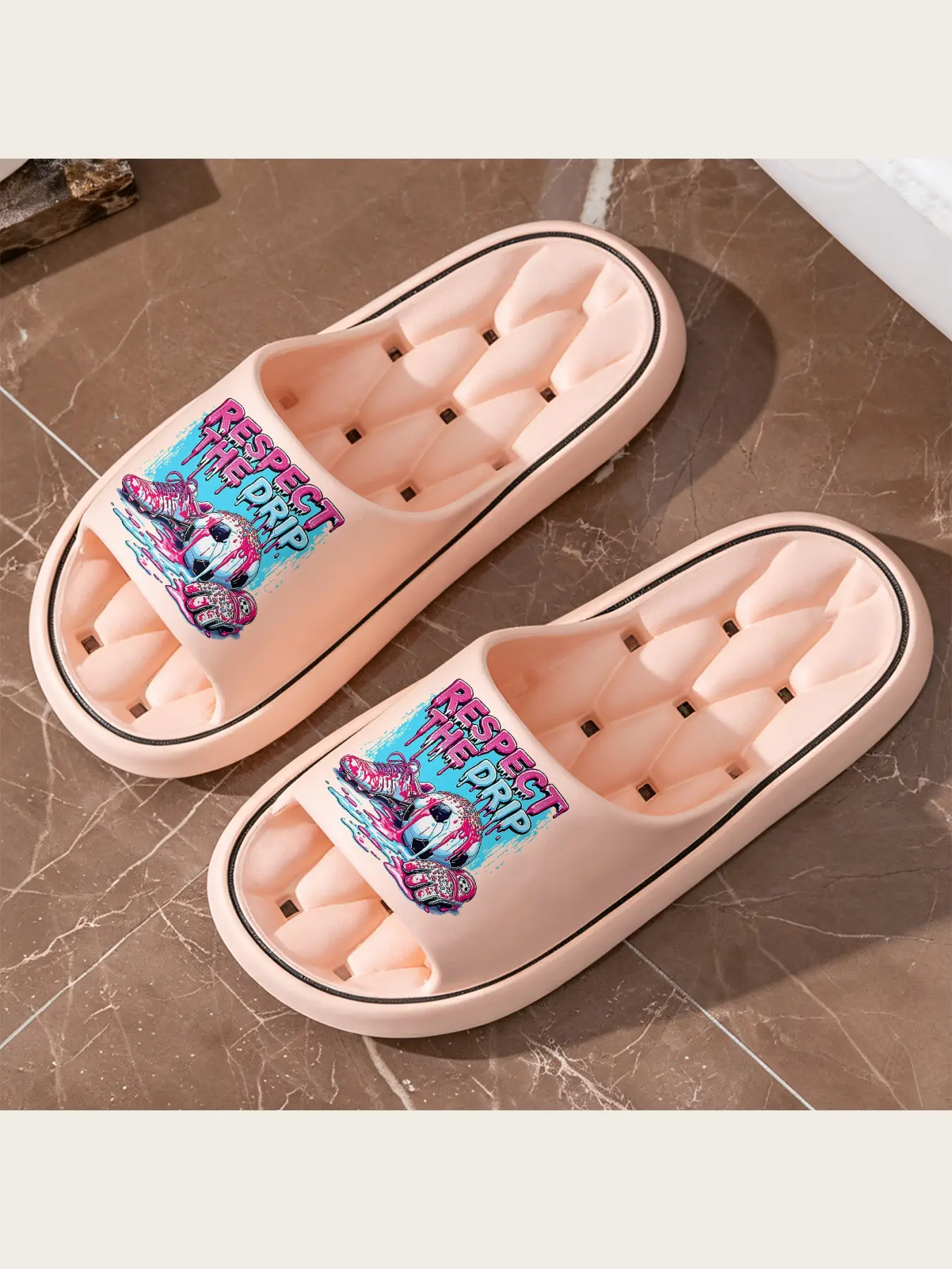 Soccer Themed Graphic Clogs, Respect The Drip Cool Dripping Art Non Slip Breathable Slip On Slippers, Casual Lightweight Comfortable Slide Shoes For Indoor Outdoor Beach Shower, Trendy Sport Footwear Gift For Soccer Lovers Teen Pl