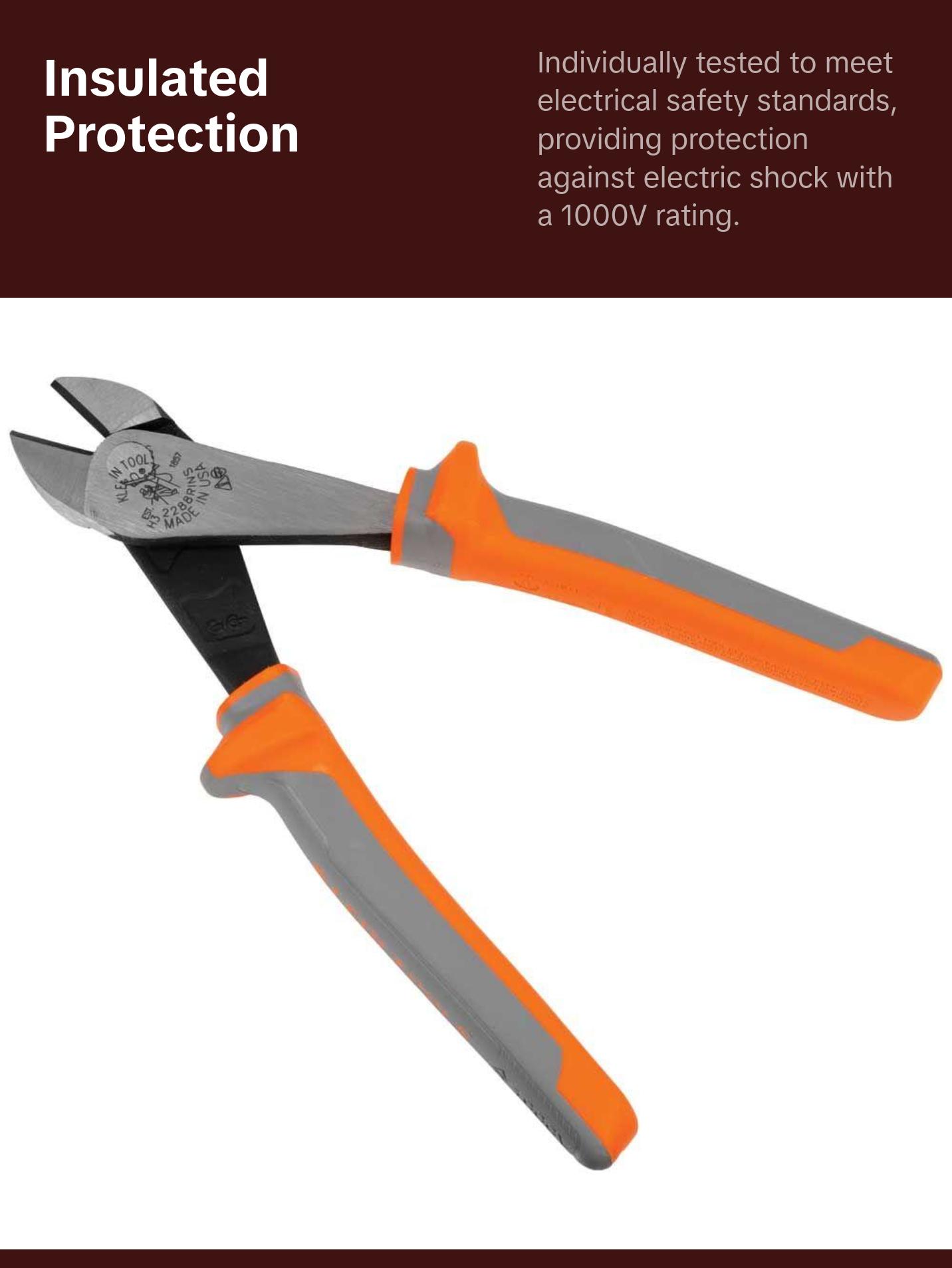 Klein Tools 2288RINS Diagonal Cutting Pliers, Insulated, High Leverage, 8-Inch