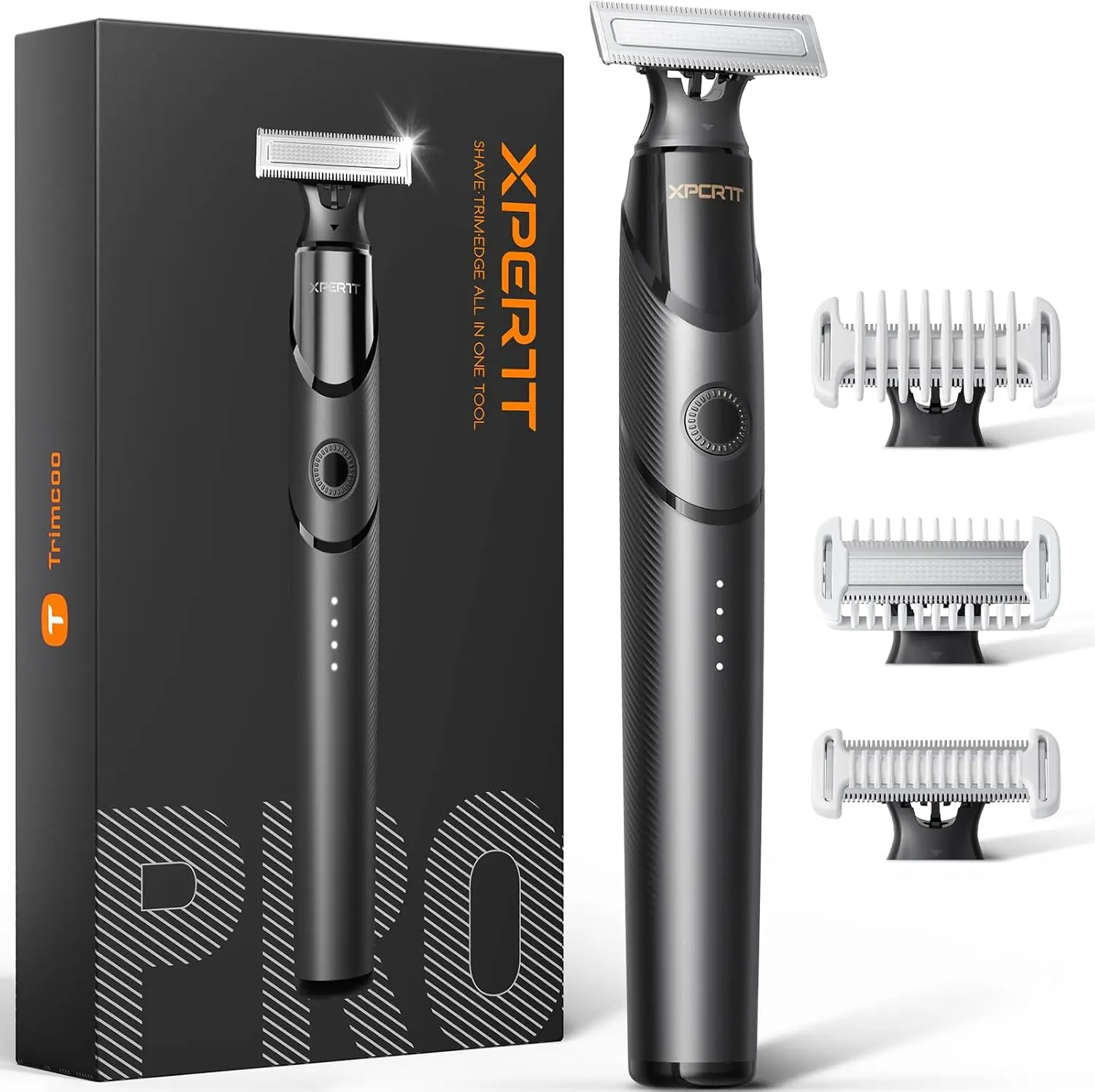 Trimcoo H1 All-in-1 Cordless Grooming Kit for Men, Waterproof Facial & Body Hair Trimmer with Removable Blade, Adjustable Comb & Fast-Charging USB-C, Storage, Rubber, Smooth Cut, Magnetic Blade, Portable Trimmer