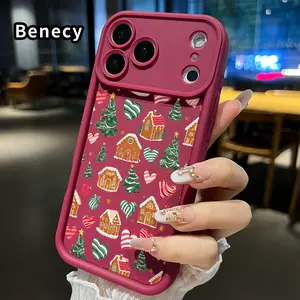 Gingerbread Christmas Love Pattern TPU Phone Case for iPhone 17 Pro Max 16 15 14 Plus 13 12 Mini 11 XR X XS Air E Shockproof Drop Protection Rugged Durable Silicone Cover Cellphone Protective Casing
