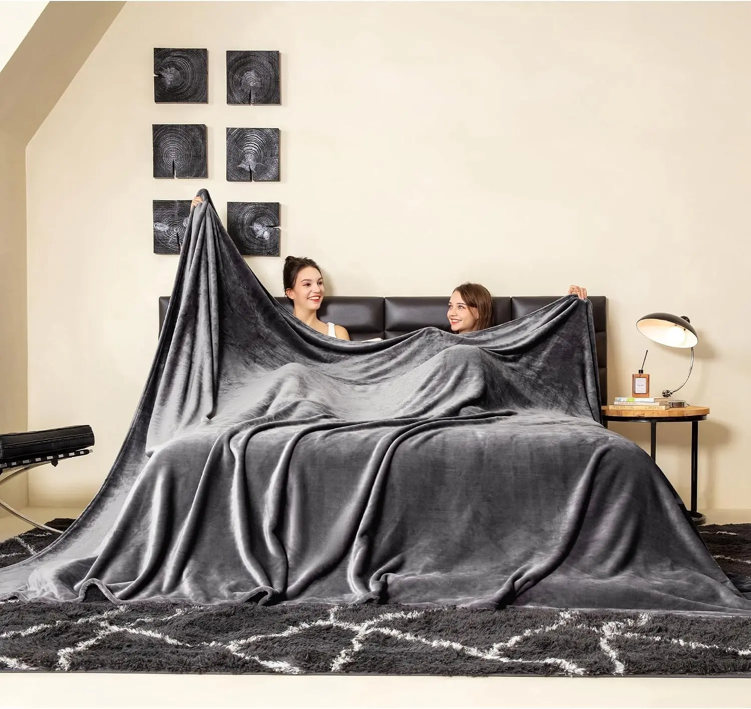 Oversized King Fleece Blanket 120x120 inches, Soft Cozy Warm Giant Extra Large 10'x10' Blanket for Bed, Sofa, Couch,Travel, Camping, California Huge Flannel Big Throw Blanket, Dark Grey